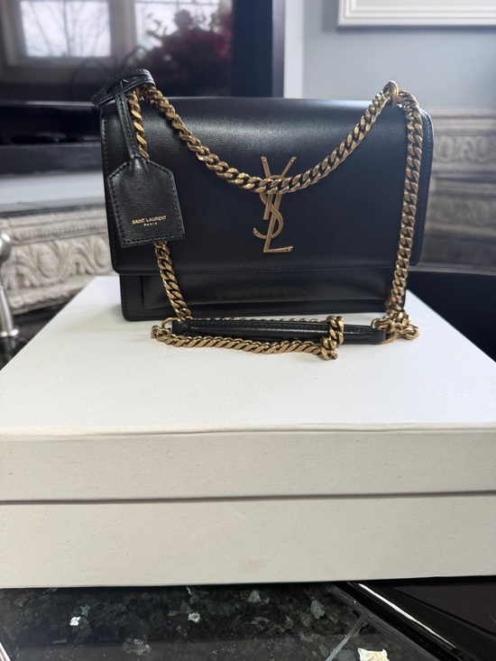 Saint Laurent Handbags - Saint Laurent Black Leather Chain-Detail Sunset medium Shoulder Bag